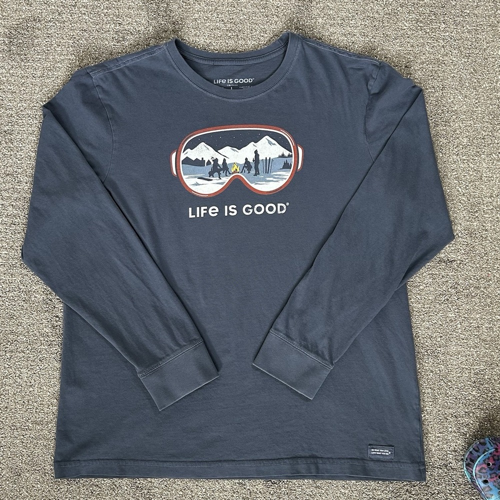 Life‎ is Good Crusher Tee Shirt Mens XL  Blue Skiing Graphic Long Sleeves